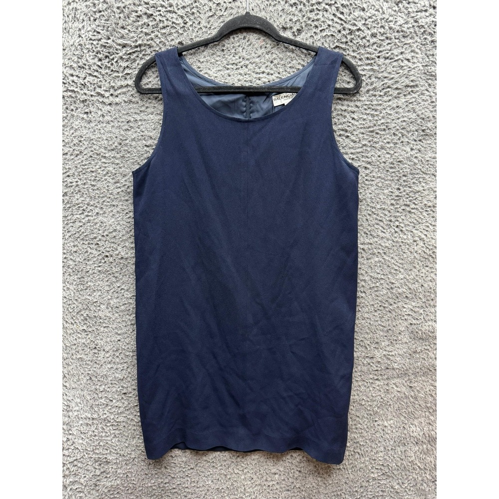 Vintage Balenciaga Paris Scoop Neck Sleeveless Mini Shift Dress Navy Size 42